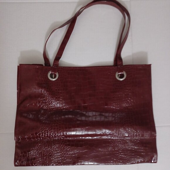 WOMEN'S BURGUNDY ALLIGATOR PRINT TOTE HANDBAG - Picture 11 of 15